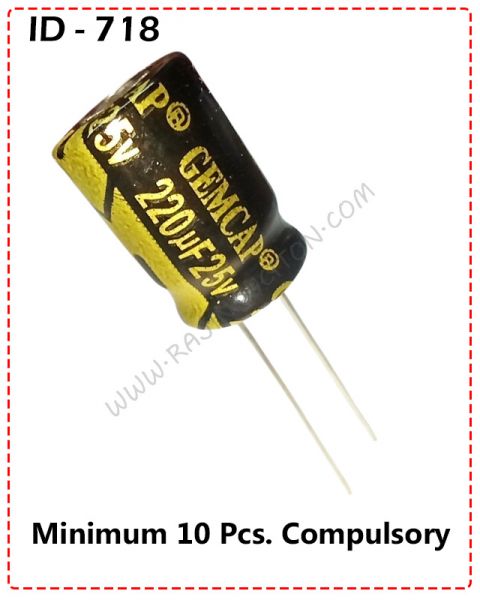 {ID - 718} - 220uF 25V Capacitor (Size 18x12) 10 Pcs. Price = 