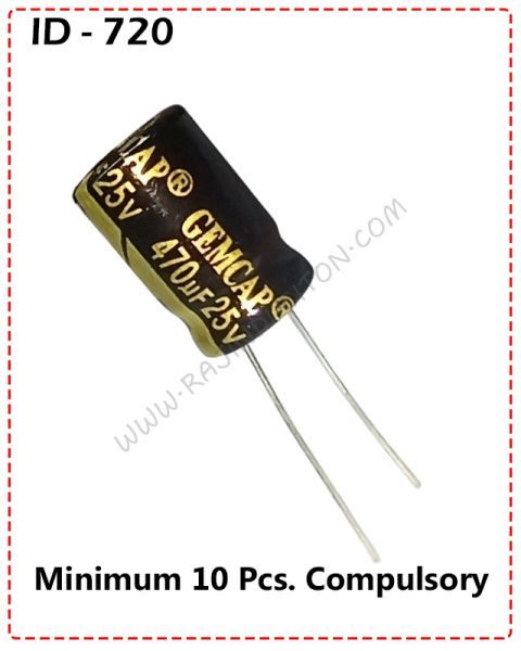 {ID - 720} - 470uF 25V Capacitor (Size 8x12) 10 Pcs. Price = 